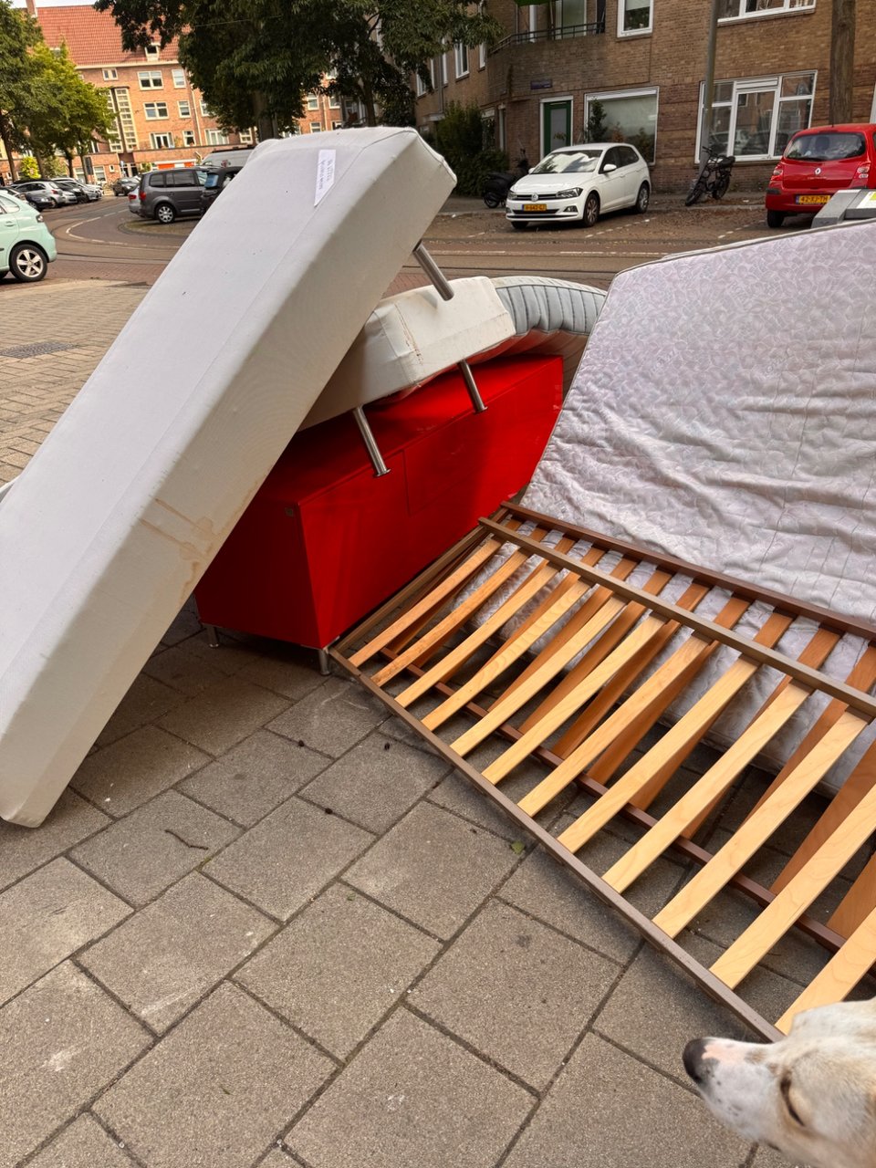 Red low and long cabinet