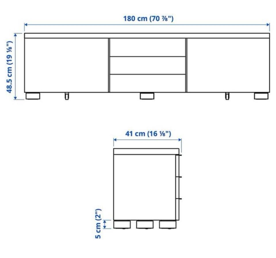 BEST BURS Ikea TV bench and shelves, high-gloss white.