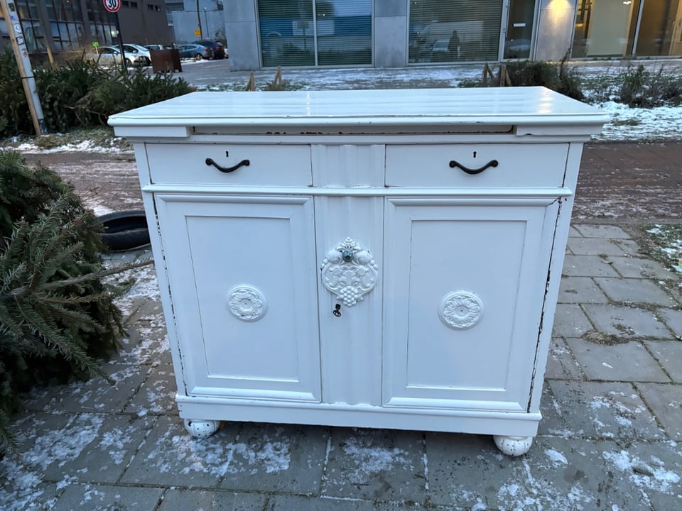 Antique cabinet  (keys still there!) with beautiful ornaments