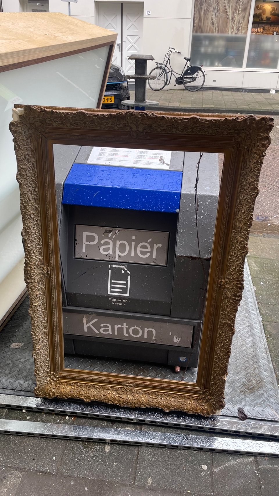 Antique frame and birch plywood shelves