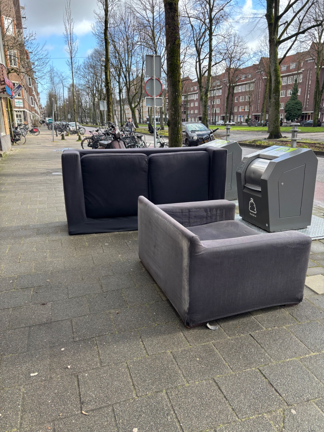 Large and comfy looking couch hopefully not too damaged by the rain