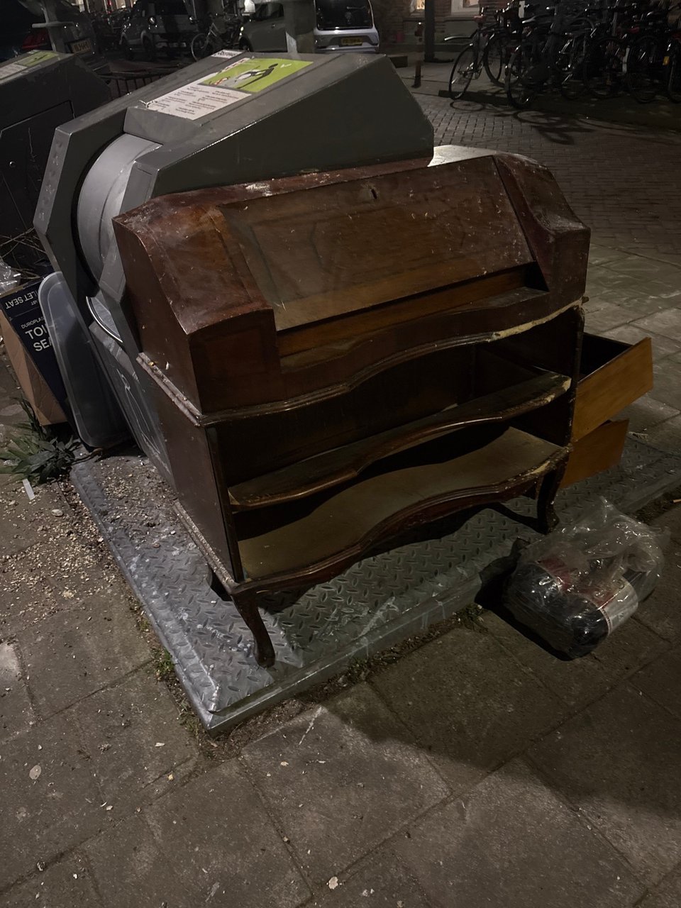 Wooden desk with some damage , drawers also there !