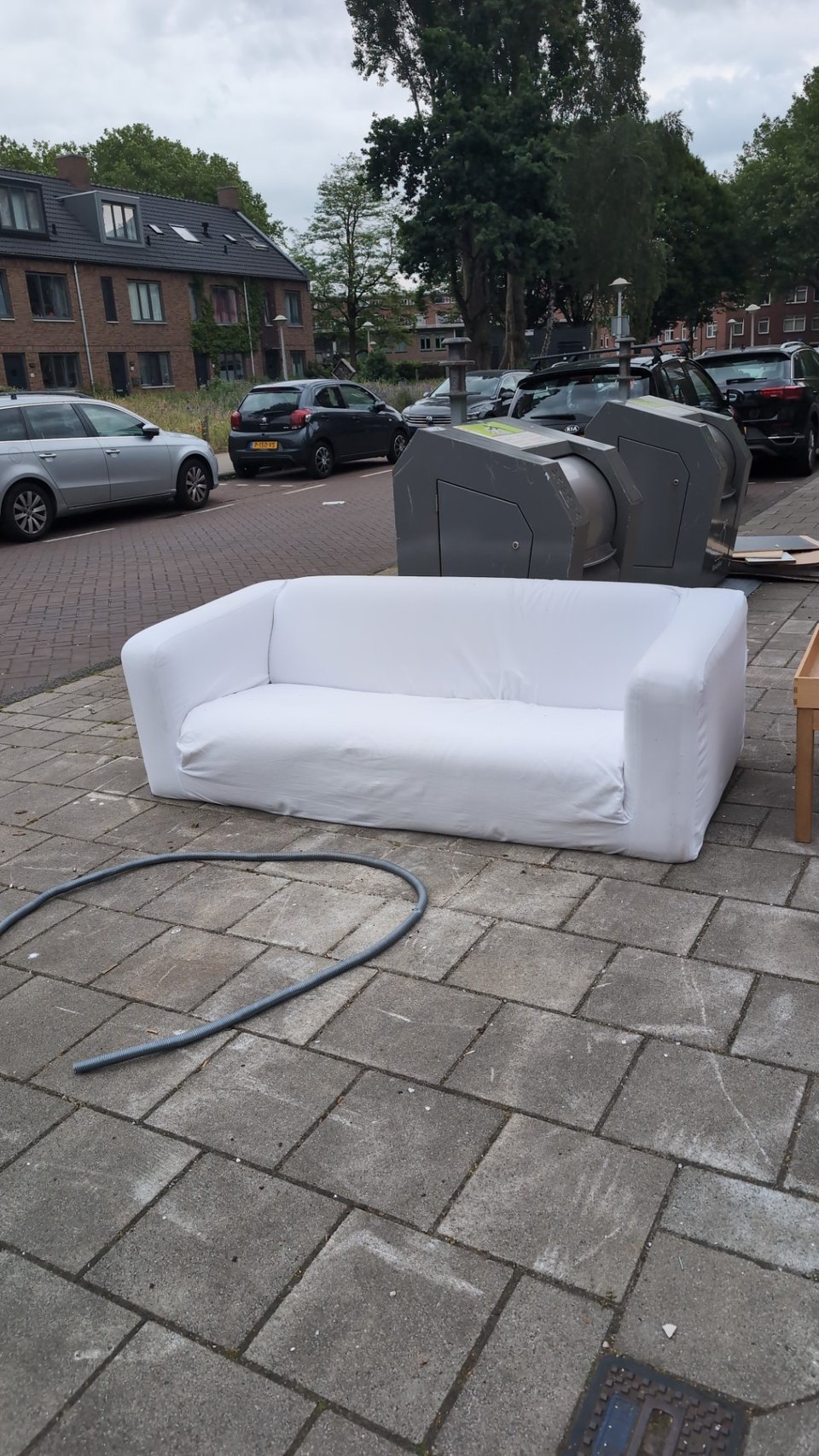 Sofa and a little wooden table and tray