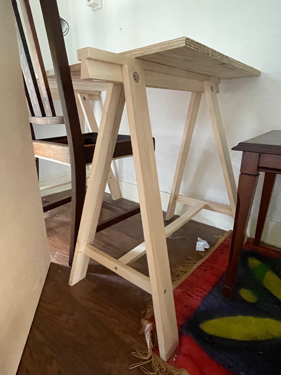 Kitchen wooden furniture with wheels
2 trestles for desk