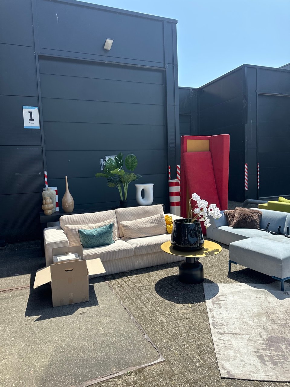 Couches, tables and planters and other stuff.
