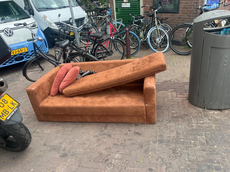 Brown suede couch in good condition!