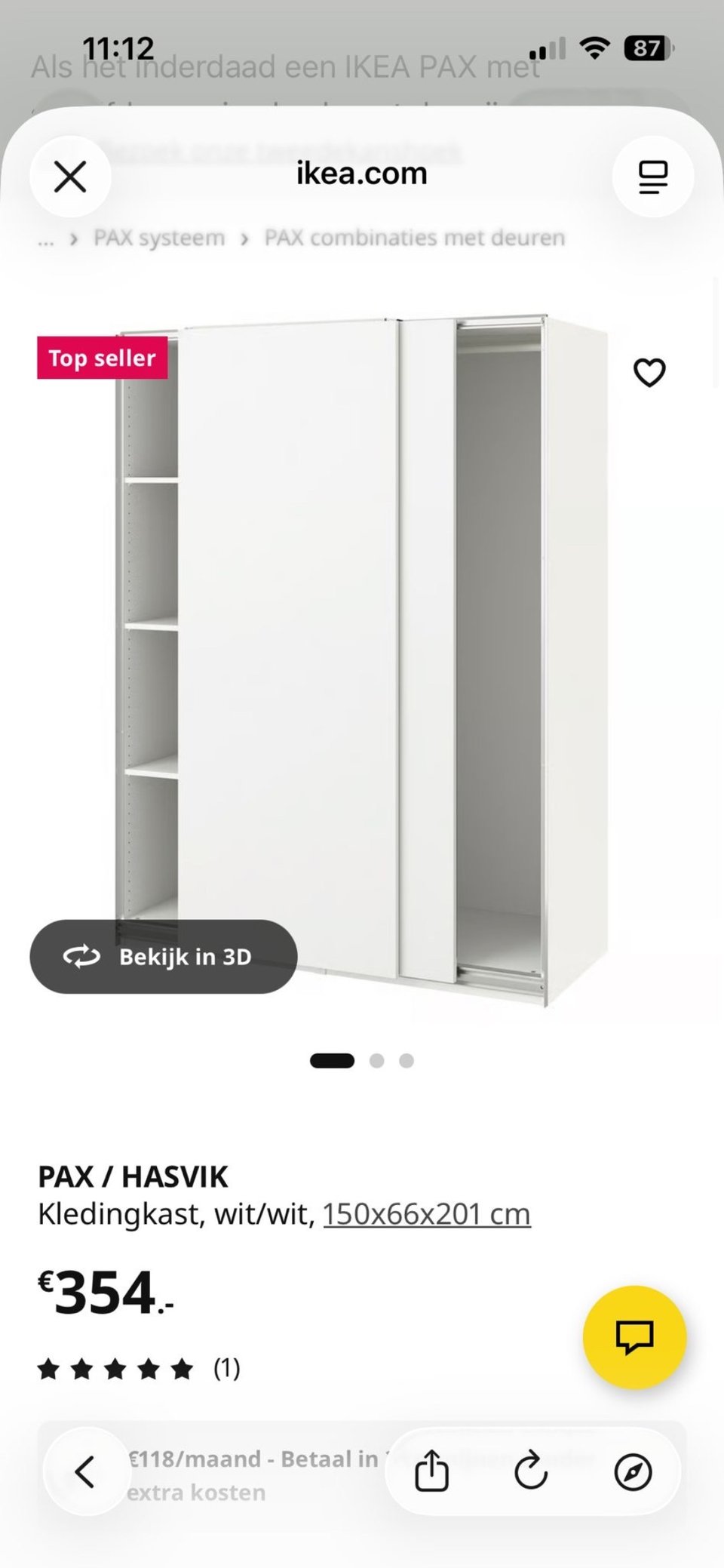 Pax kast van ikea uit elkaar gehaald alle schroeven en dingen apart in zakjes. Op elk onderdeel apart geschreven welk deel vd kast het is bijvoorbeeld ‘achterste sliding door’
OPHALEN IN AMSTERDAM WEST (admiraal de Ruijterweg 25)