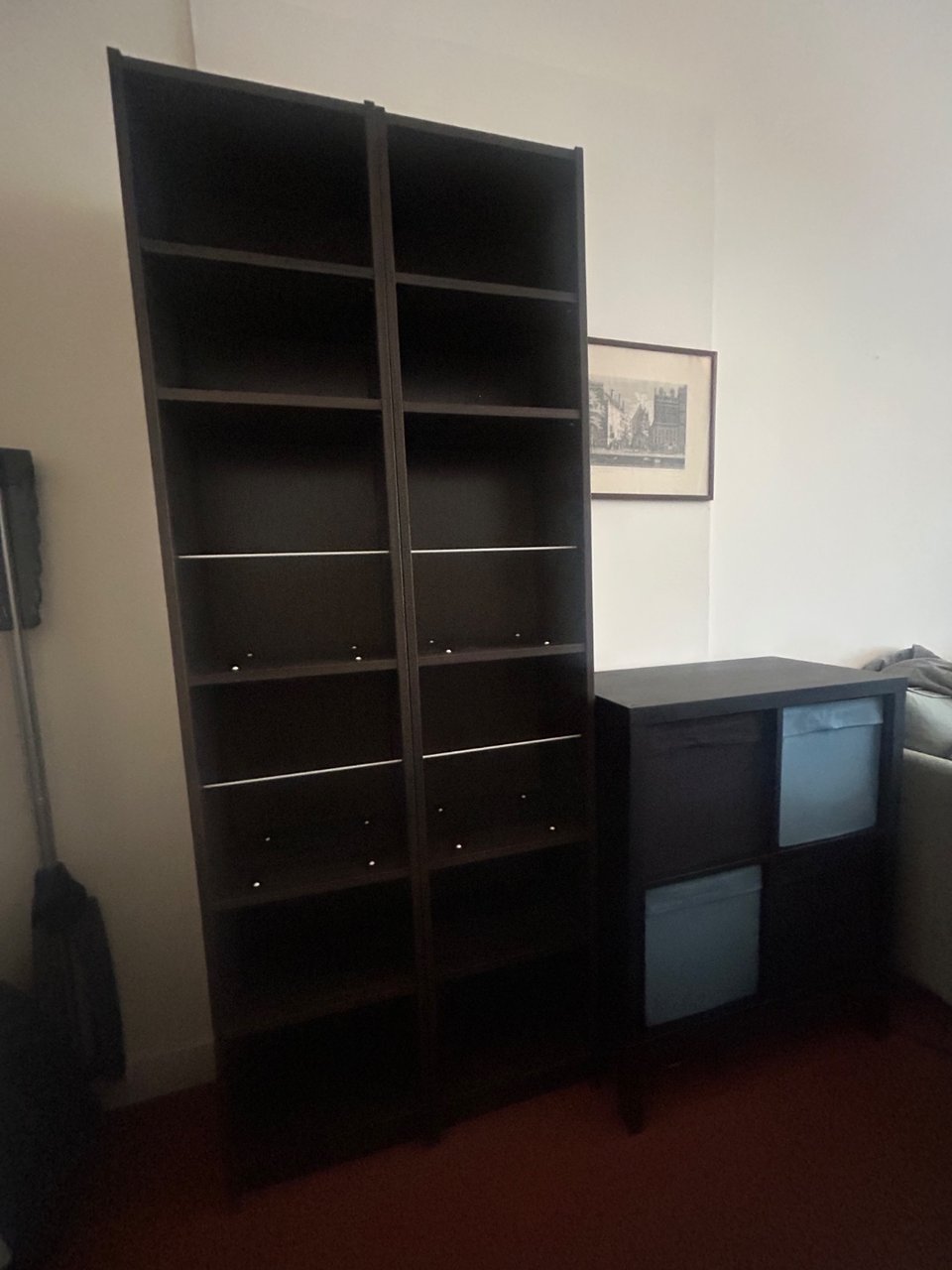 Free book cases, desk and chair, coat rack. Pickup from Vondelstraat 57, ground floor, needs to be out by July 7. Message me for more information! @le.dorothea

2 IKEA Billy bookcases 40*202*28
IKEA Kallax 77*94*39 
IKEA Vihals table 125*75*74
Coat rack 95*170*40