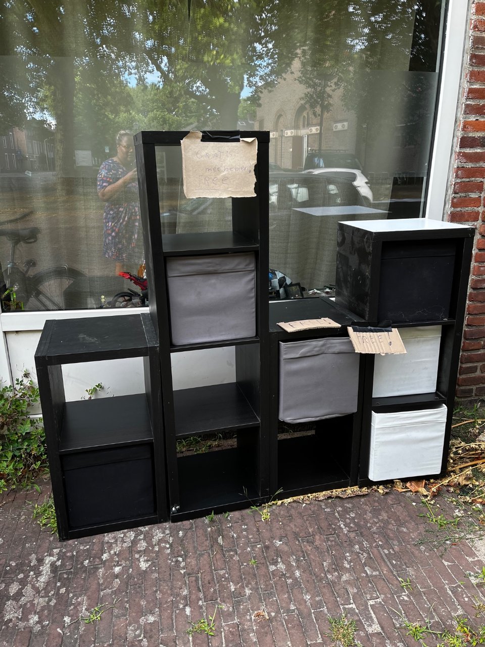 Kallax from Ikea. Looks a bit dusty but perfect for storage under the stairs or in basement. Not mine, it’s in my neighborhood.