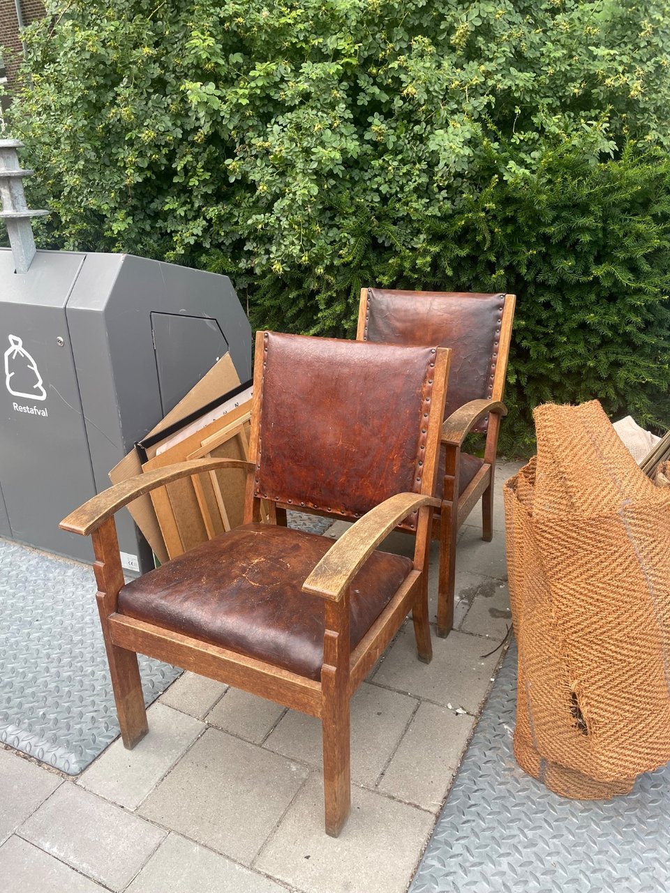Two beautiful chairs from the ‘50s. Owner told me they were made by students at a boarding school in 1950’s, made by hand and unique.