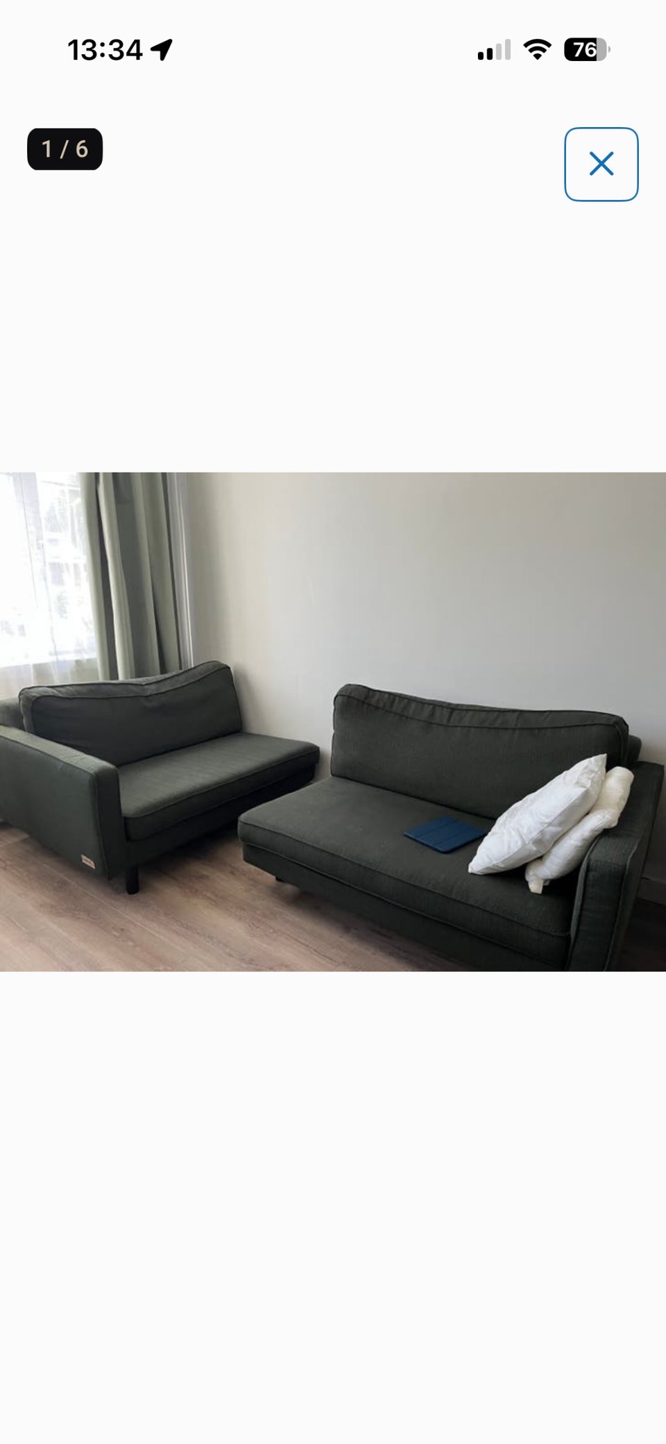4 seater sofa
Length 266cm
Depth 97cm
Height 83cm
Will be put on street today 18th
Valentijnkade 43