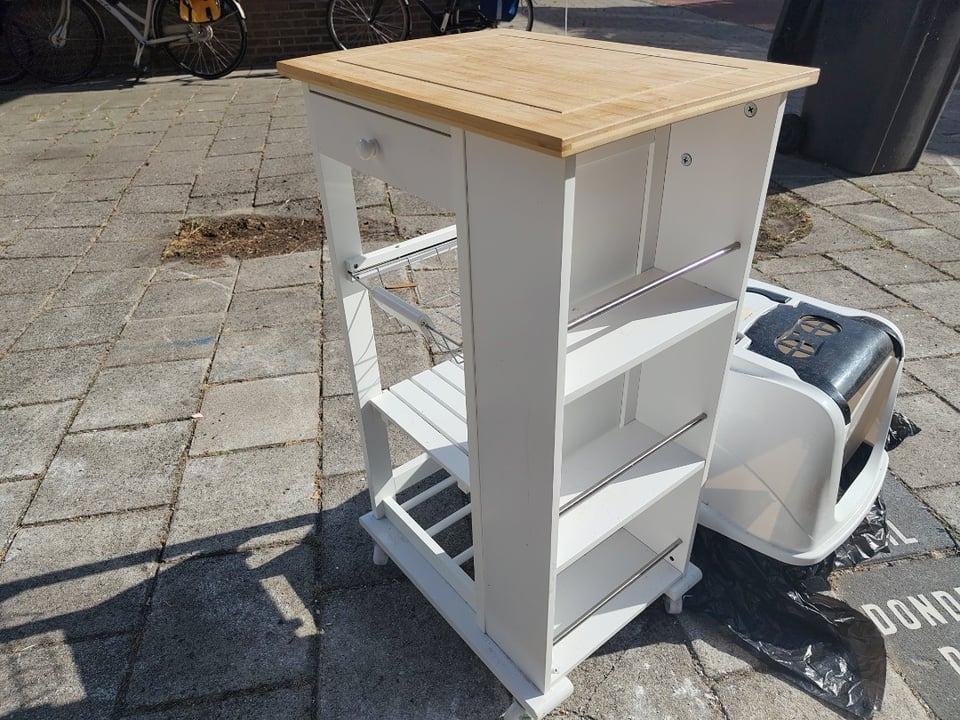 Kitchen trolley with cutting board on casters