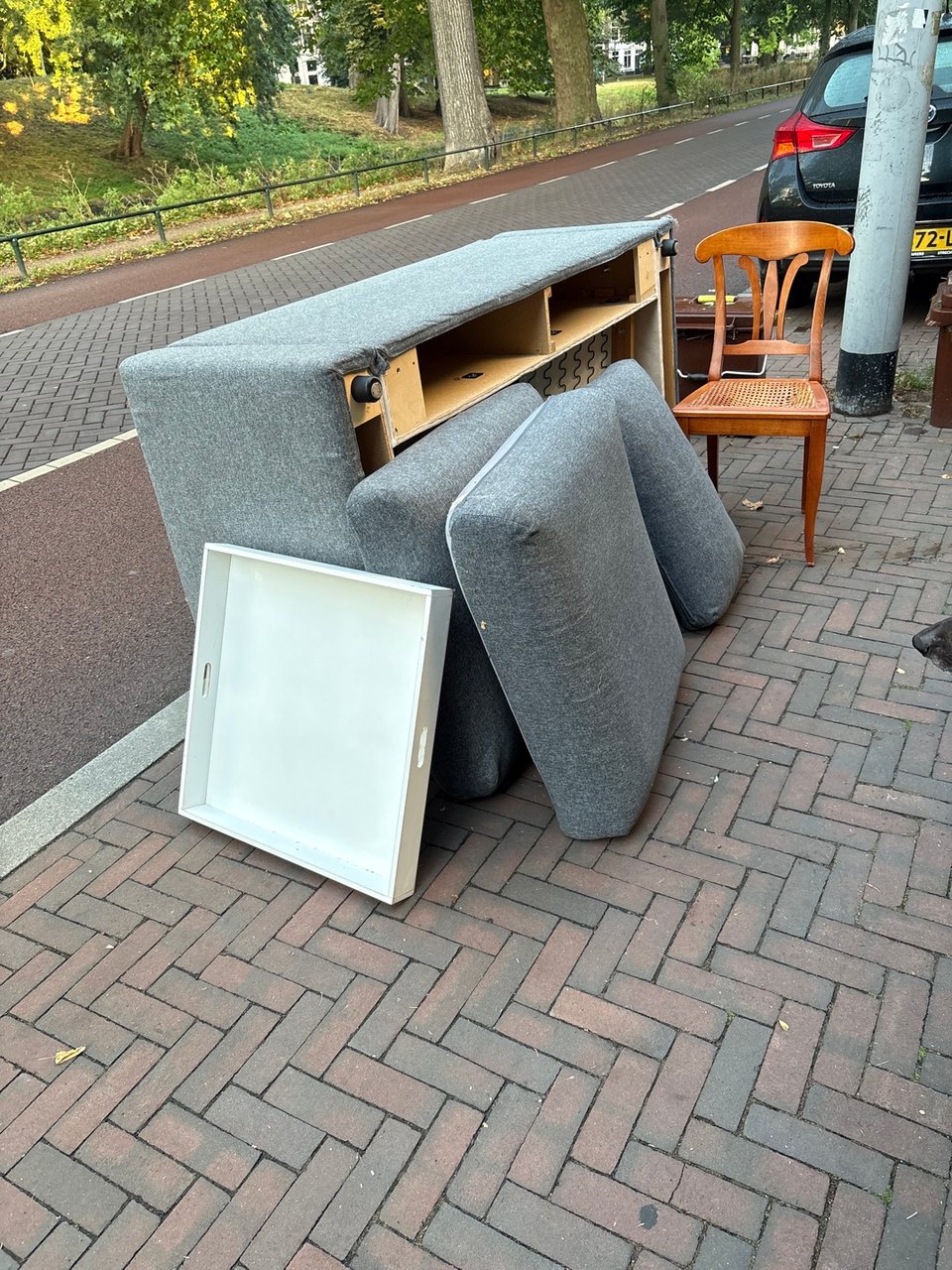 IKEA sofa, chair and serving platter