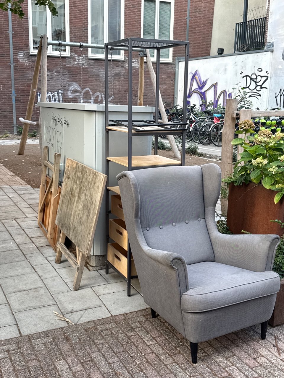 Chair, foldable table and closet