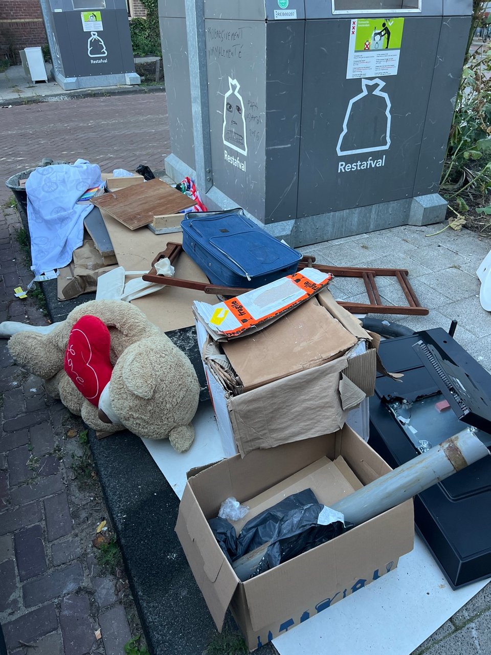 Teddy bear, lamp and broken tv