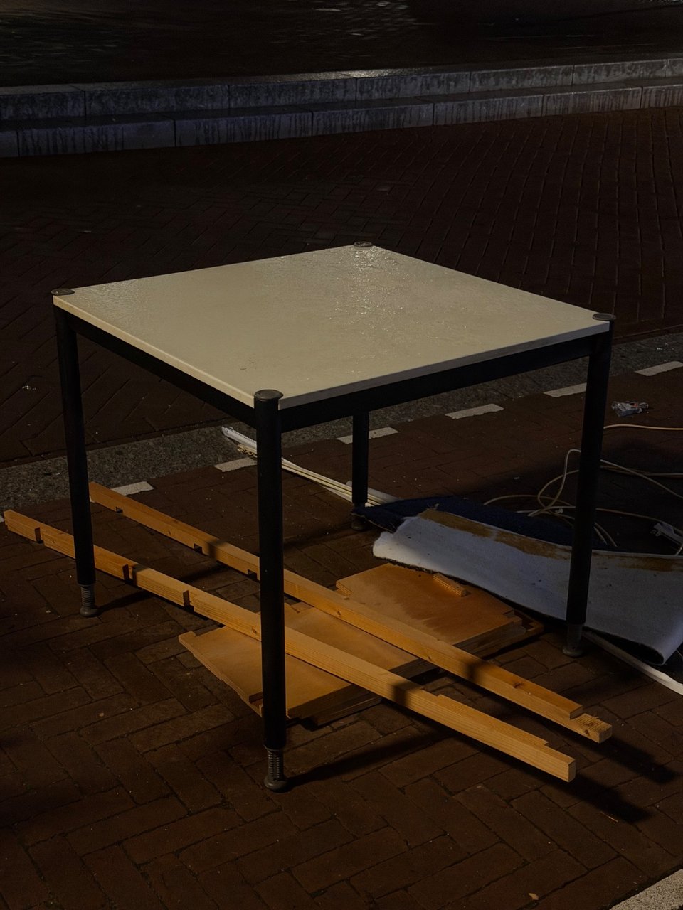 Table and wood pieces