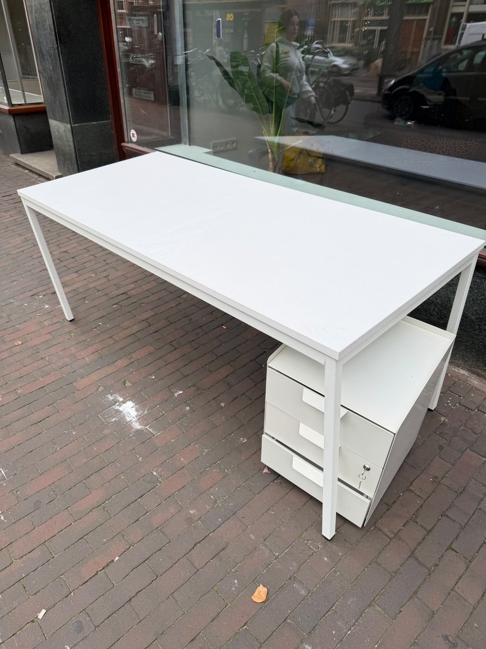 1 ikea aluminum desk and 1 drawer
